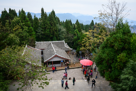 Hunan, China - Nov 3, 2015. People coming to the pagoda at Zhangjiajie National Park in Hunan, China. Zhangjiajie is a unique national forest park located in northern Hunan Province.のeditorial素材