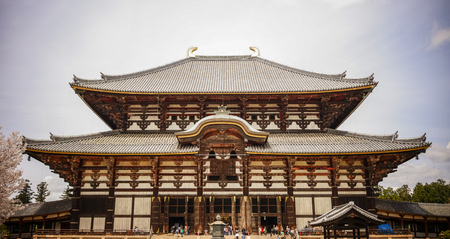 Nara, Japan - Apr 3, 2014. Main hall of Todai-ji Temple in Nara, Japan. Todaiji is one of Japan's most famous and historically significant temples and a landmark of Nara.のeditorial素材