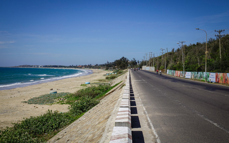 Nha Trang, Vietnam - Mar 26, 2017. View of the highway from Nha Trang to Dalat near the tropical sea in Vietnam. The total length of the Viet Nam road system is about 222,179 km.のeditorial素材