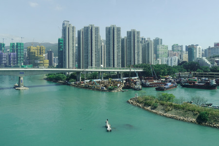 Hong Kong - Apr 1, 2017. Cityscape of Lan Tau island in Hong Kong, China. Hong Kong is an important hub in East Asia with global connections to many of the world cities.のeditorial素材