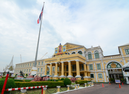 Bangkok, Thailand - Jul 30, 2015. Ministry of Defence building with Thai flag in Bangkok, Thailand. The Ministry controls and manage the Royal Thai Armed Forces.のeditorial素材
