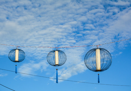 Traditional lanterns at sunny day in the ancient town of Hoi An, Vietnam. Hoi An possessed the largest harbour in Southeast Asia in the 1st century.の写真素材
