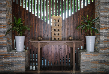 Inside of tea house at Jinli Ancient Street in Chengdu, China.のeditorial素材