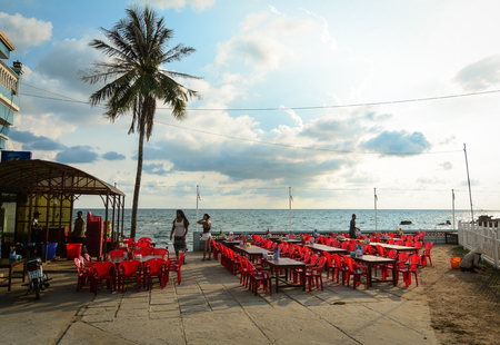 Phu Quoc, Vietnam - May 11, 2016. Local restaurant o beach in Phu Quoc, southern Vietnam. Phu Quoc is the largest island in Vietnam, with total area of 574 square kilometres.のeditorial素材