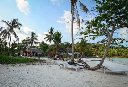 Phu Quoc, Vietnam - May 11, 2016. Seascape with palm trees in Phu Quoc, southern Vietnam. Phu Quoc is the largest island in Vietnam, with total area of 574 square kilometres.のeditorial素材