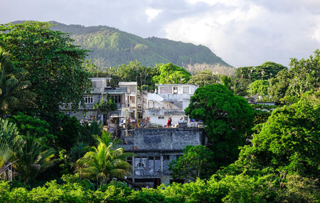 Mahebourg, Mauritius - Jan 5, 2017. Small village at Mahebourg Township in Mauritius. Mauritius was...