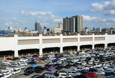 Bangkok, Thailand - Jun 25, 2016. Car parking lot in Bangkok, Thailand. Bangkok is a large city known for ornate shrines and vibrant street life in Thailand.のeditorial素材