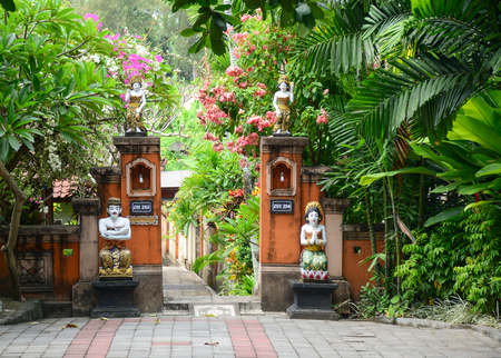 Bali, Indonesia - Apr 22, 2016. Decorations of the gate at luxury resort in Bali, Indonesia. Bali received the Best Island award from Travel and Leisure in 2010.のeditorial素材