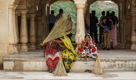 Jaipur, India - Jul 28, 2015. People working at the Amer Fort in Jaipur, India. Amber Fort is located Amer is placed at a distance of 11 km from Jaipur city.のeditorial素材