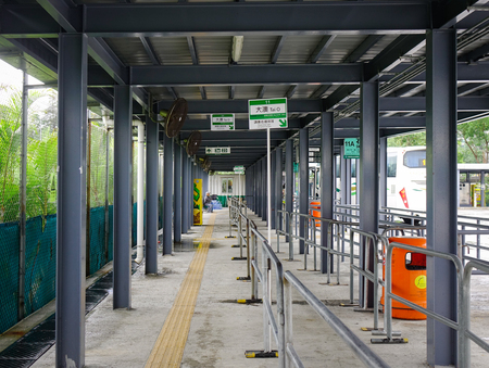 Hong Kong - Mar 31, 2017. Pathway at Tung Chung Bus Station in Hong Kong. Hong Kong is a major...