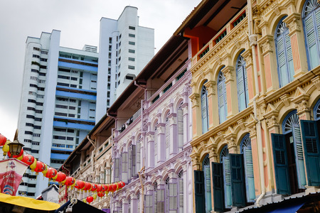 Singapore - Dec 14, 2015. Many old buildings located in Chinatown, Singapore. Chinatown has had a...