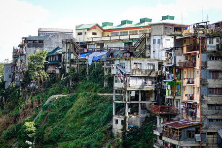 Banaue, Philippines - Dec 22, 2015. Old houses at the mountain village in Banaue, Philippines. Banaue is a town on the Cordillera mountain range in the north of the island of Luzon.のeditorial素材