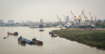 Hai Phong, Vietnam - May 21, 2016. View of the main port in Hai Phong, Vietnam. Hai Phong is a major port city in northeastern Vietnam, across from Cat Ba Island.のeditorial素材