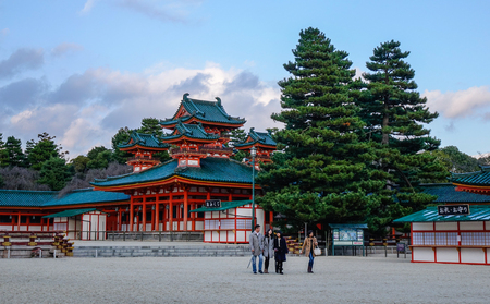 Kyoto, Japan - Dec 25, 2015. People visit the Heian Temple in Kyoto, Japan. Heian Shrine is a Shinto shrine and listed as an important cultural property of Japan.のeditorial素材