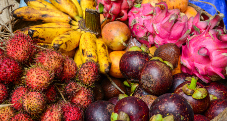 Fresh fruits at the market in Asian cities. Close up.の写真素材