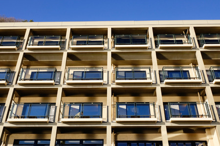 Tokyo, Japan - Jan 1, 2016. Facade of a modern hotel at Odaiba District in Tokyo, Japan. Tokyo is the capital of Japan and one of the most expensive cities in Asia.のeditorial素材