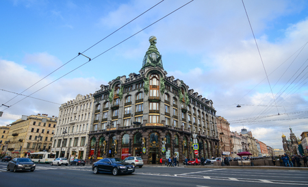 St. Petersburg, Russia - Oct 8, 2016. An old shopping mall located at downtown in St. Petersburg, Russia. Saint Petersburg has a significant historical and cultural heritage.のeditorial素材