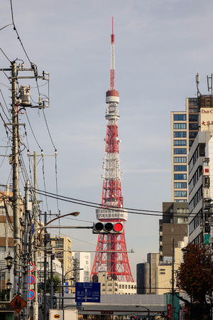 Tokyo, Japan - Jan 3, 2016. Top of the Tokyo Tower. The tower is a communications and observation tower in the Shiba-koen district, Tokyo, Japan.のeditorial素材