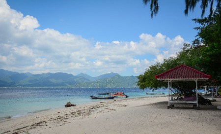 Lombok, Indonesia - Apr 18, 2016. Seascape of Gili Islands in Indonesia. Gili Islands are an archipelago of three small islands just off the northwest coast of Lombok, Indonesia.のeditorial素材