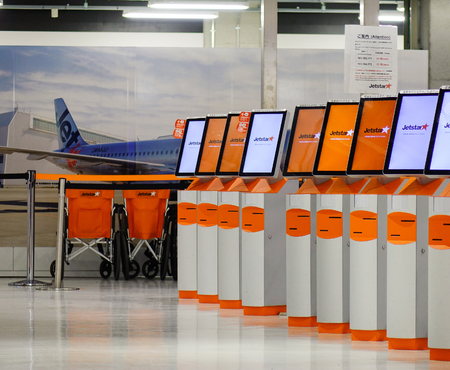 Tokyo, Japan - Dec 7, 2016. Check-in Machines at Narita Airport in Tokyo, Japan. Narita is the primary international airport serving the Greater Tokyo Area of Japan.のeditorial素材