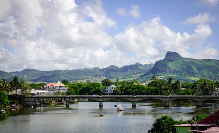 Mahebourg, Mauritius - Jan 14, 2017. River scene with wooden boats in Mahebourg, Mauritius. Mahebourg is a small city on the south-eastern coast of Mauritius.のeditorial素材
