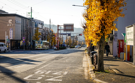 Kyoto, Japan - Dec 26, 2015. Street at downtown in Kyoto, Japan. Kyoto is famous for its numerous classical Buddhist temples, as well as gardens, imperial palaces.のeditorial素材
