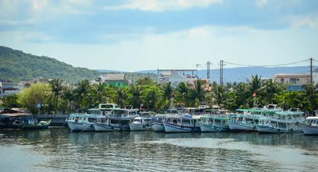 Phu Quoc, Vietnam - May 11, 2016. Fishing boats at the port in Phu Quoc Island, Vietnam. Phu Quoc is a Vietnamese island off the coast of Cambodia in the Gulf of Thailand.のeditorial素材