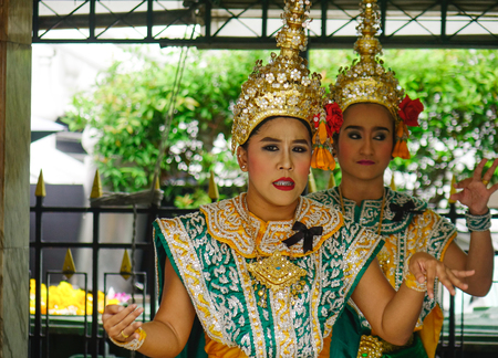 Bangkok, Thailand - Jun 20, 2017. Traditional dancers at Erawan Temple in Bangkok, Thailand. Erawan...