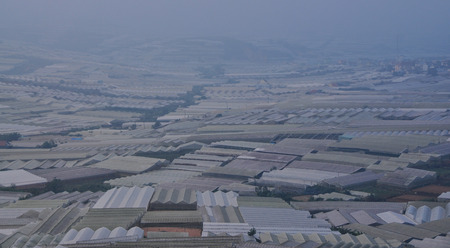 Vegetable plantation in Dalat Highlands, Vietnam. Da Lat is located 1,500 m above sea level on the Langbian Plateau.の写真素材