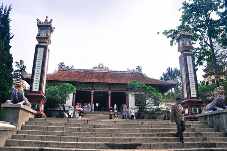 Dalat, Vietnam - Apr 7, 2013. View of Chinese pagoda at downtown in Dalat Highlands, Vietnam. Da Lat is located 1,500 m above sea level on the Langbian Plateau.のeditorial素材