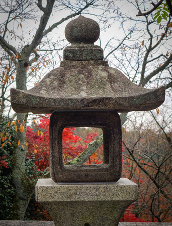 A stone lantern at Kiyomizu-dera Shrine in Kyoto, Japan.の写真素材
