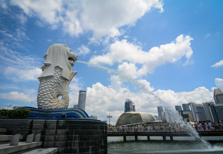 Singapore - Mar 13, 2016. View of Merlion, the national personification of Singapore. Singapore is one of the most popular travel destinations in the world for a lot of reasons.のeditorial素材