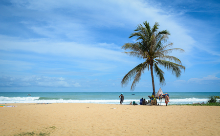 Phuket, Thailand - Jun 19, 2016. People relaxing on Karon beach in Phuket, Thailand. The island is Thailands largest at 48km in length and 21km at its widest.のeditorial素材