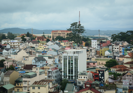 Dalat, Vietnam - Jul 5, 2016. Many houses located at downtown in Dalat, Vietnam. The architecture of Dalat is dominated by the style of the French colonial period.のeditorial素材