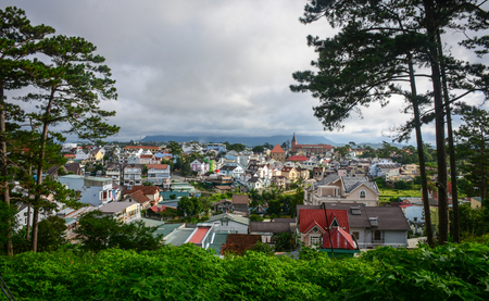 Dalat, Vietnam - Jul 5, 2016. Cityscape of Dalat, Vietnam. Da Lat in Central Highlands, is centered around a lake and golf course, and surrounded by hills, pine forests.のeditorial素材