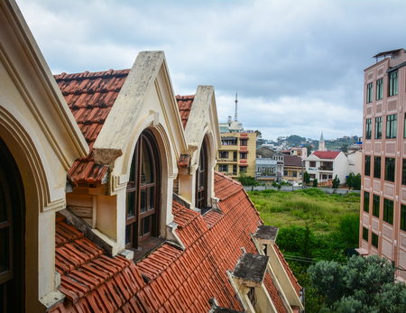 Dalat, Vietnam - Jul 5, 2016. Part of old building at downtown in Dalat, Vietnam. The architecture of Dalat is dominated by the style of the French colonial period.のeditorial素材