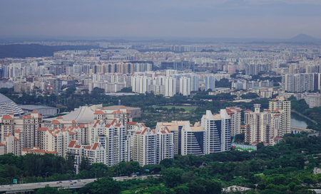 Singapore - Jun 13, 2017. Many apartments located at downtown in Singapore. Singapore is the third-largest financial centre, and the second-busiest container port.のeditorial素材