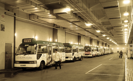 Hong Kong - Mar 30, 2017. Underground bus terminal at downtown in Hong Kong, China. Hong Kong ranks as the world fourth most densely populated sovereign state or territory.のeditorial素材