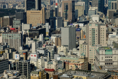 Tokyo, Japan - Jan 4, 2016. Aerial view of Tokyo, Japan. Tokyo is one of the most interesting cities in the world, simultaneously mixing old and new, high tech with centuries of tradition.のeditorial素材