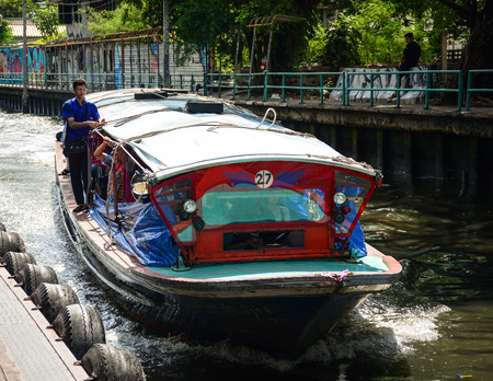 Bangkok, Thailand - Jun 15, 2016. The Khlong Saen Saep Express Boat service in Bangkok, Thailand. It serves over 60,000 passengers daily.のeditorial素材