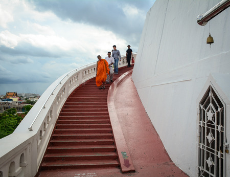 Bangkok, Thailand - Jun 15, 2016. People visit Wat Saket in Bangkok, Thailand. Wat Saket, popularly known as the Golden Mount, is a low hill crowned with a gleaming gold chedi.のeditorial素材