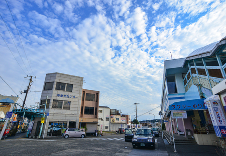 Katsuura, Japan - Nov 30, 2016. Traffic on street at downtown in Katsuura, Japan. Nachi-Katsuura is a town on the southeastern coast of the Kii Peninsula, Kansai region.のeditorial素材