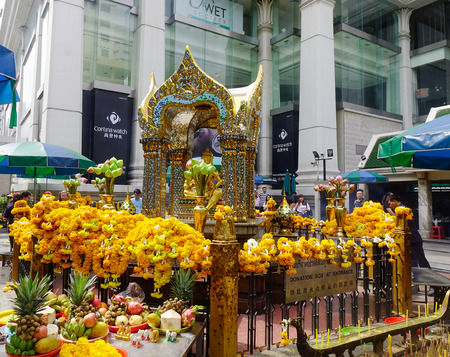 Bangkok, Thailand - Jun 20, 2017. Erawan Temple at sunny day in Bangkok, Thailand. Erawan houses a statue of Phra Phrom, the Thai representation of the Hindu god of creation Lord Brahma.のeditorial素材