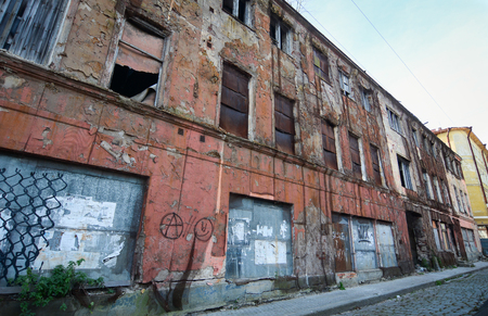 Vyborg, Russia - Oct 6, 2016. Ruined buildings at sunny day in Vyborg, Russia. Vyborg is 174km northwest of St Petersburg and just 30km from the Finnish border.のeditorial素材