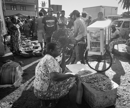 Colombo, Sri Lanka - Sep 5, 2015. Vendors at fishing market in Colombo, Sri Lanka. Colombo is the commercial capital and largest city of Sri Lanka, with a population of 5.6 million.のeditorial素材
