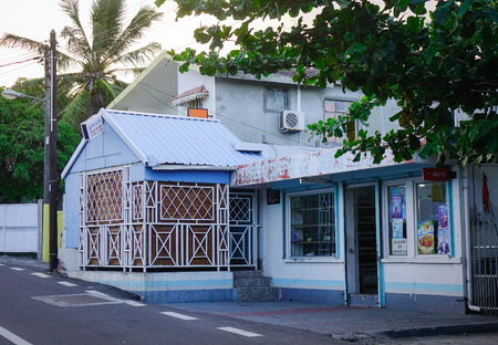 Grand Baie, Mauritius - Jan 11, 2017. Wooden house located at Grand Baie in Mauritius. Mauritius, an Indian Ocean island nation, is known for its beaches lagoons and reefs.のeditorial素材