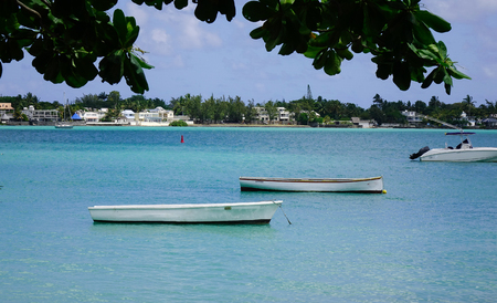 Grand Baie, Mauritius - Jan 11, 2017. Small jetty at Grand Baie in Mauritius. Mauritius is an island nation in the Indian Ocean about 2,000 km off the southeast coast of the African continent.のeditorial素材