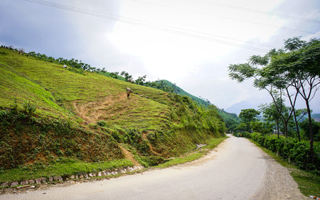 Mountain road in Ha Giang, Northern Vietnam. Ha Giang province in northern Vietnam is less frequented by tourists.の写真素材
