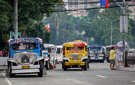 Manila, Philippines - Dec 21, 2015. Traffic on street at downtown in Manila, Philippines. Manila is the center of culture economy education and government of the Philippines.のeditorial素材