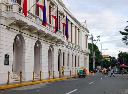 Manila, Philippines - Dec 21, 2015. Colonial-style building at Intramuros district in Manila, Philippines. Intramuros was designated as a National Historical Landmark in 1951.のeditorial素材